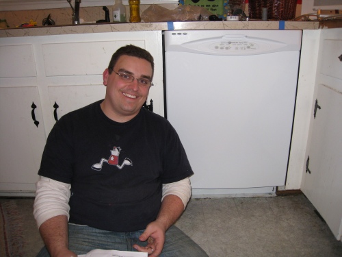 My husband looks amazing in this picture, but look next to him and check out my new dishwasher!!